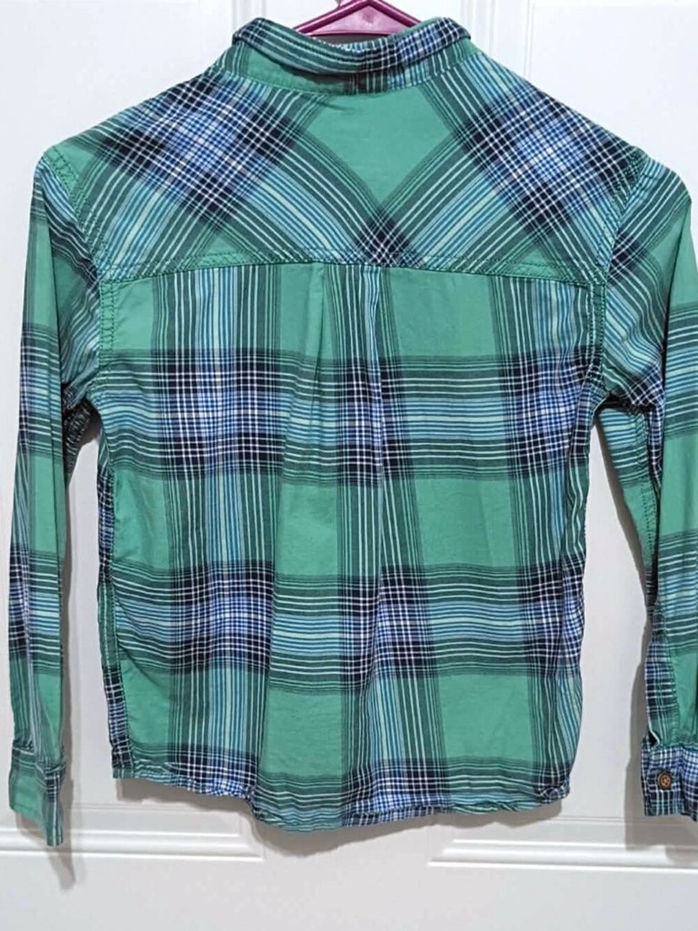 Sonoma Green/blue/white button up flannel, boys size 7 - Picture 3 of 3